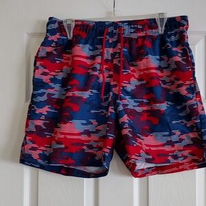 3/$30 Men's Red and Blue Camo Swim Shorts